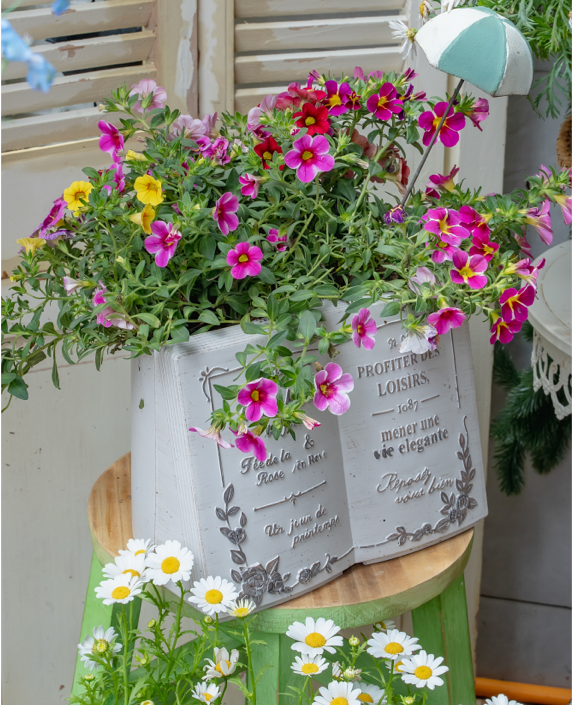 White Book-shaped Resin Flower Pot - Garden Decor Planter