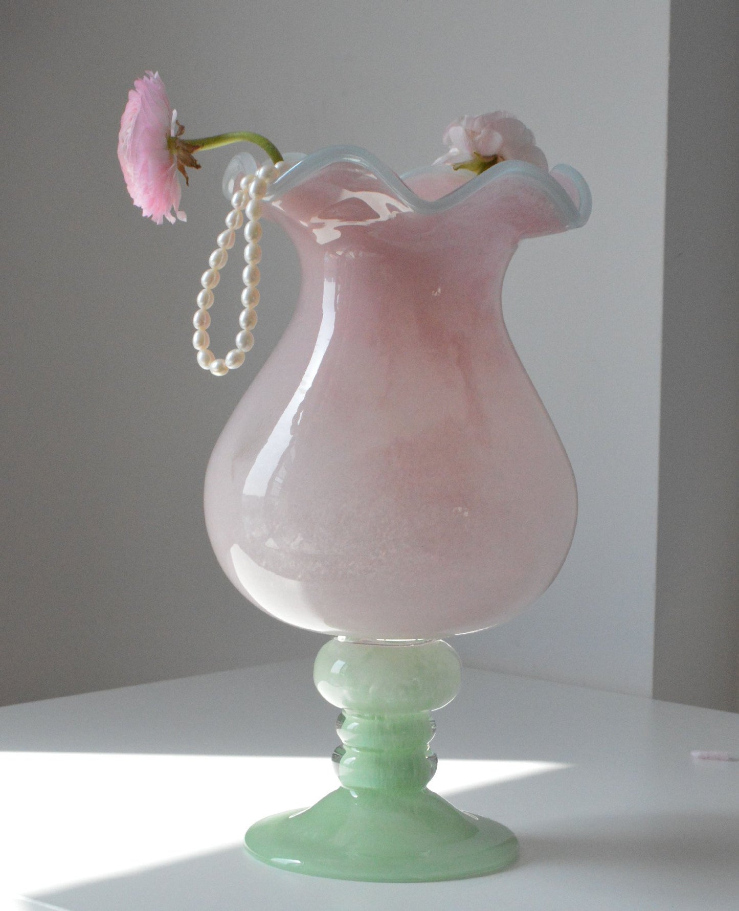 French-style High-Stem Flower-Shaped Handcrafted Glass Vase