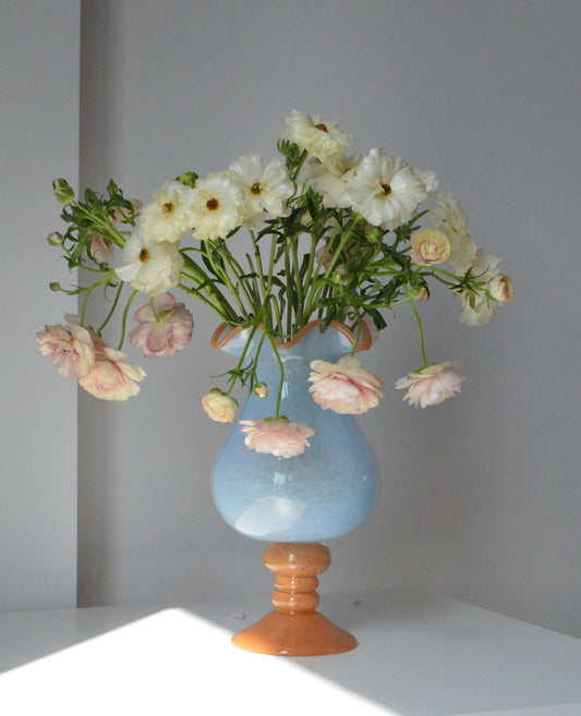 French-style High-Stem Flower-Shaped Handcrafted Glass Vase