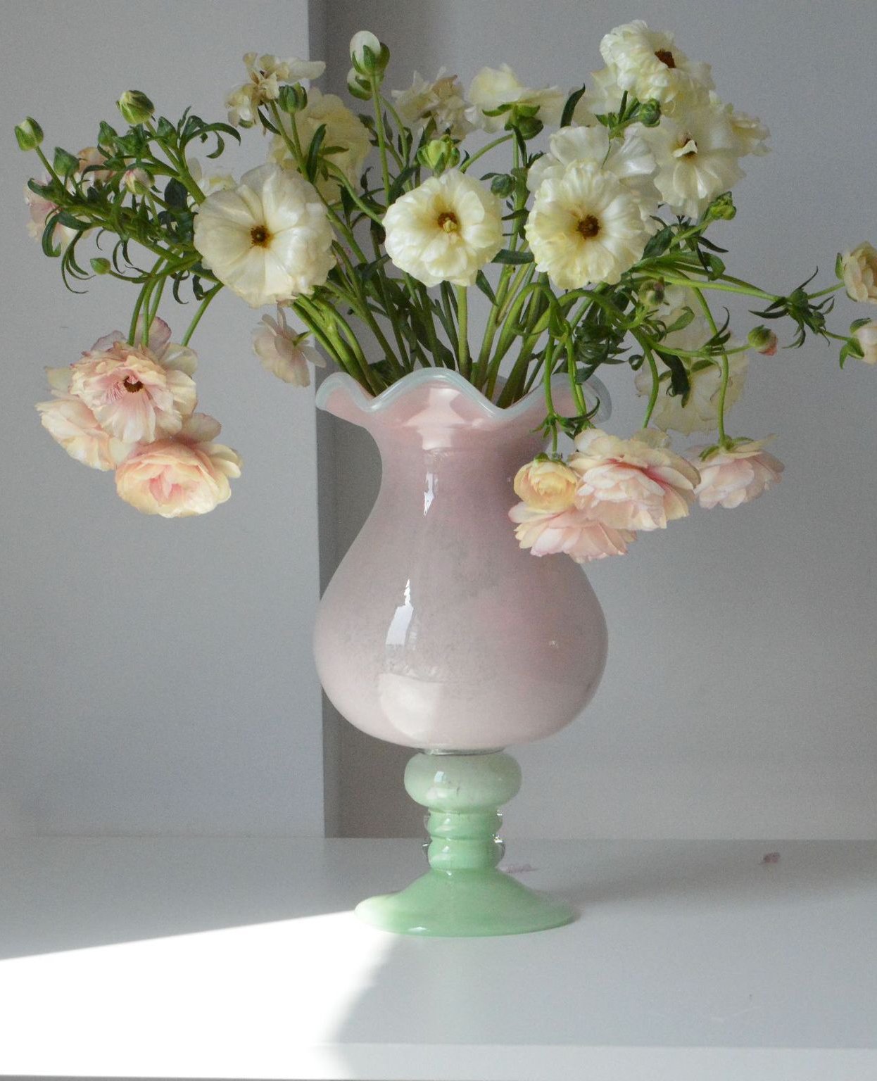 French-style High-Stem Flower-Shaped Handcrafted Glass Vase