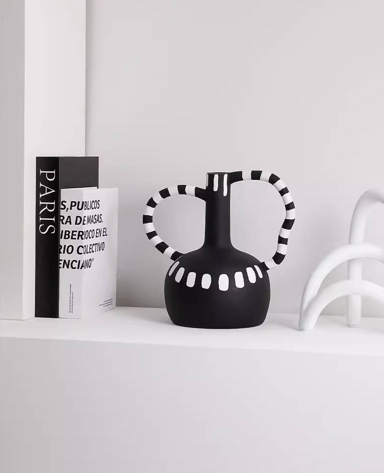 Artistic Hand-Painted Black and White Resin Vase