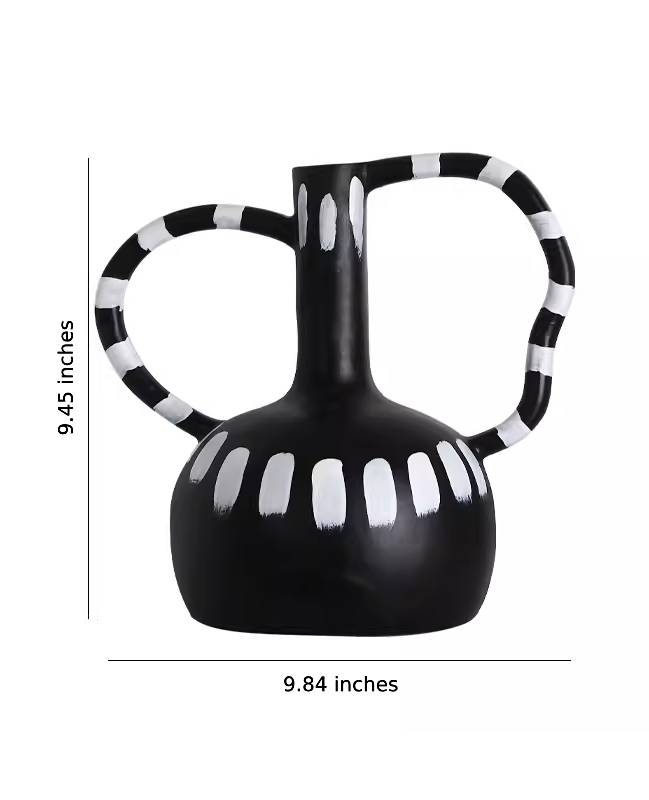 Artistic Hand-Painted Black and White Resin Vase