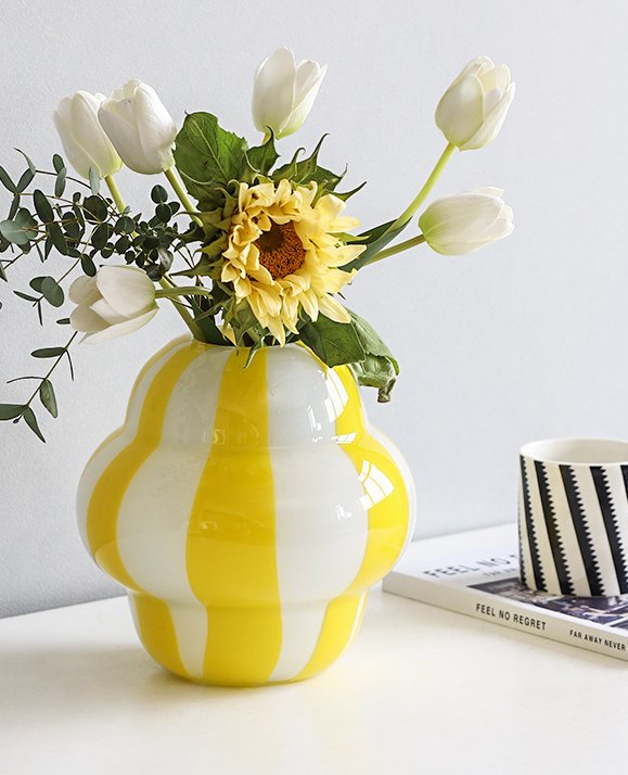 Vintage Style Yellow Striped Handmade Glass Vase