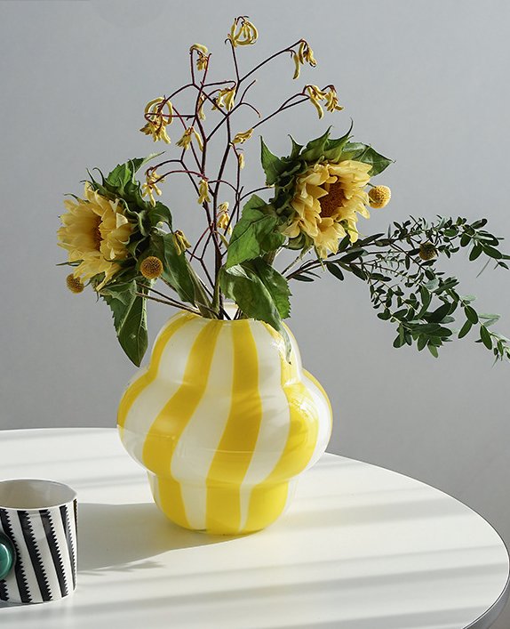 Vintage Style Yellow Striped Handmade Glass Vase