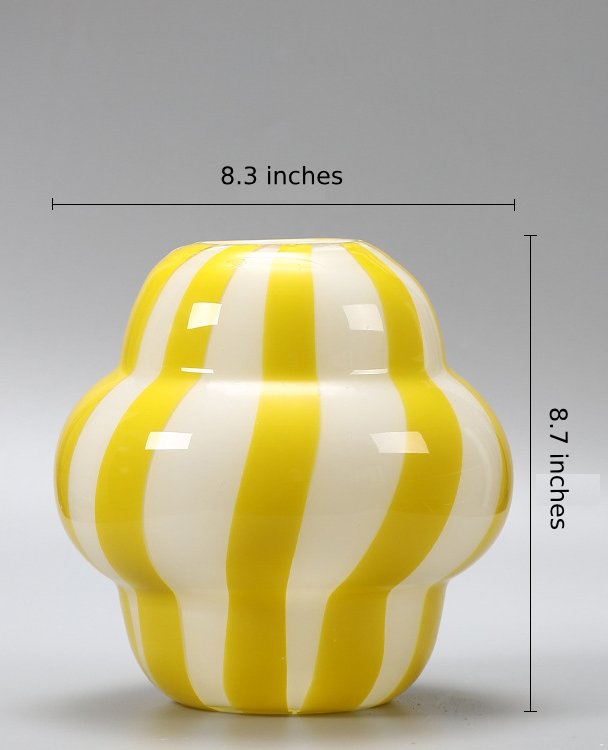 Vintage Style Yellow Striped Handmade Glass Vase