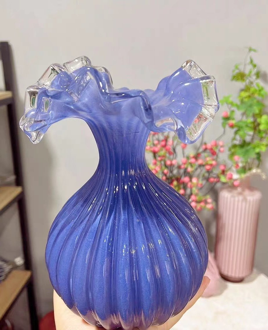 Threaded lines handcrafted glass vase