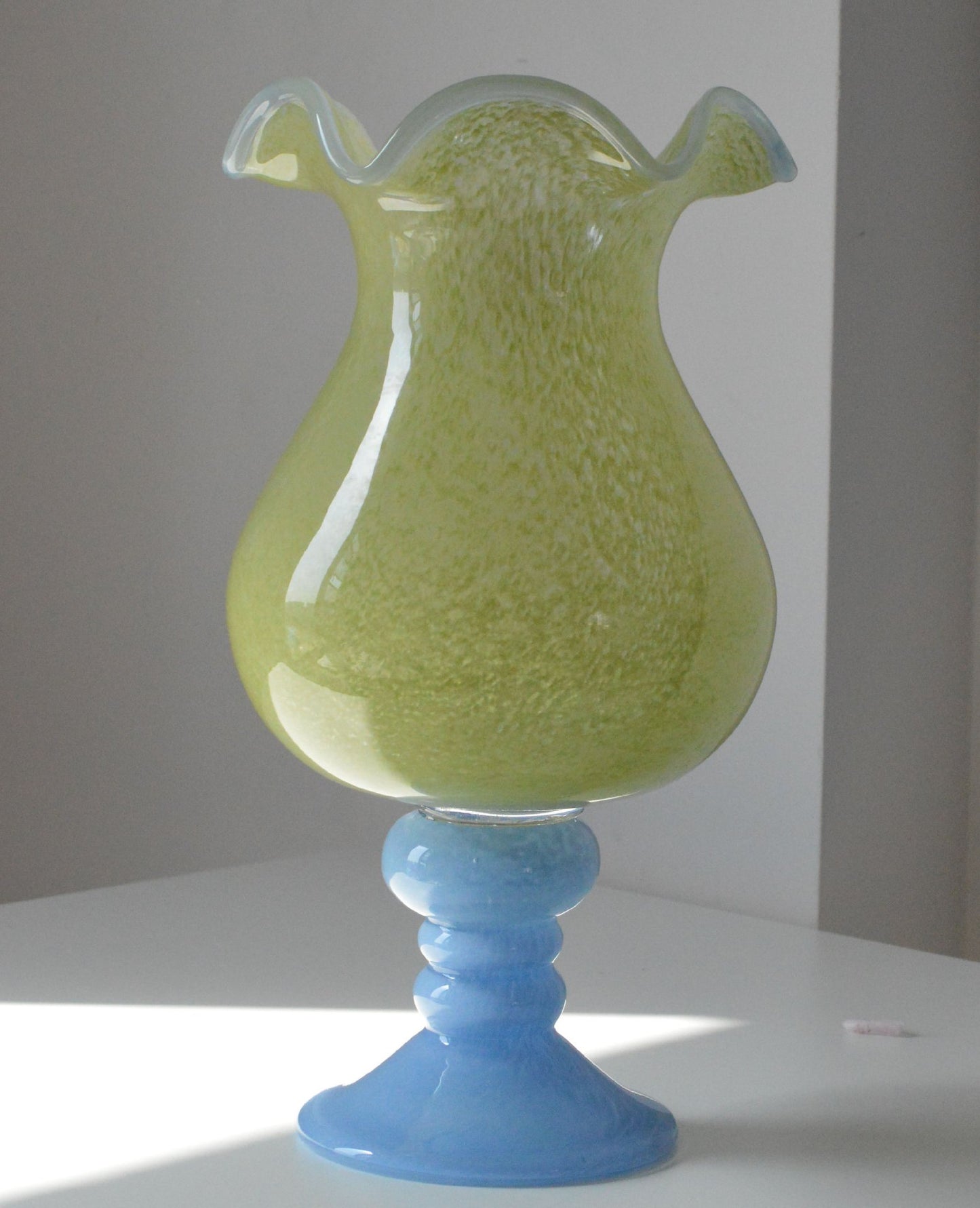 French-style High-Stem Flower-Shaped Handcrafted Glass Vase